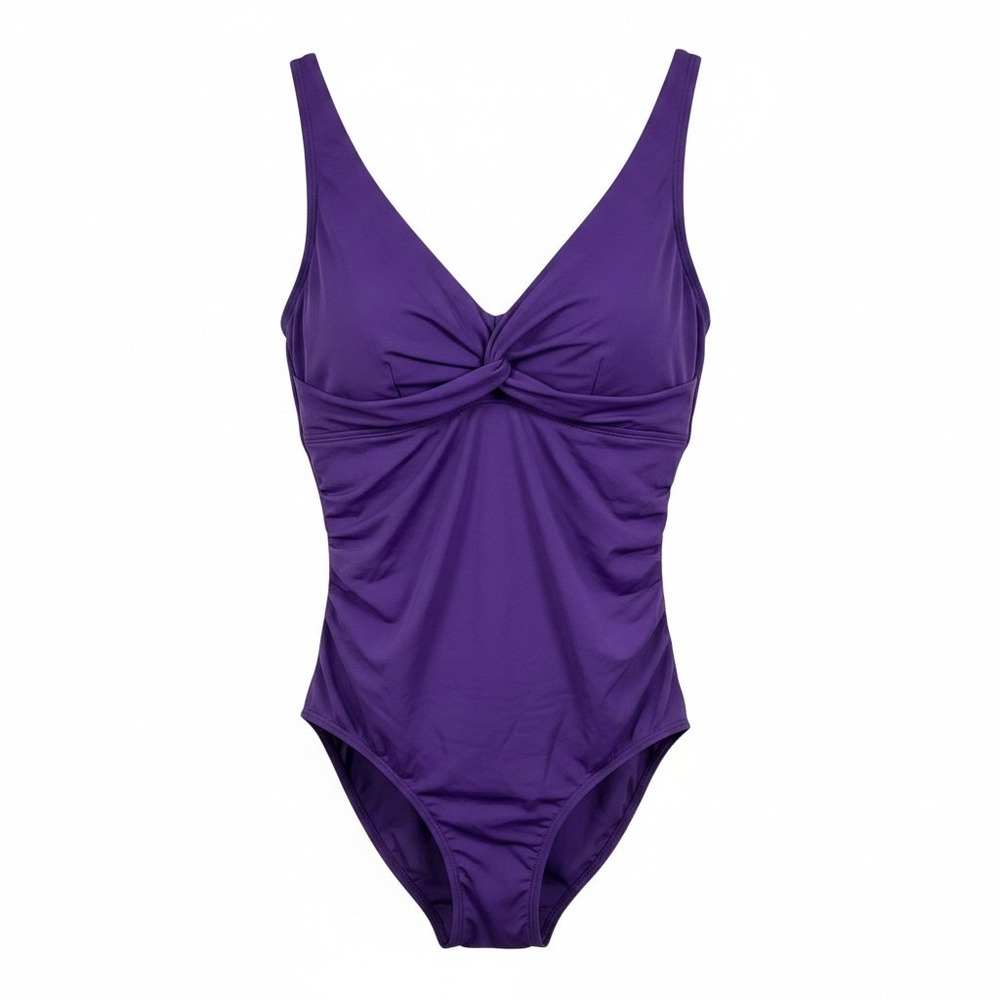 Land's End Women's One Piece Swimsuit Dark Purple Large UPF 50 - Read